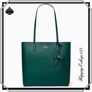 ♠️ kate spade ♠️ Brynn Leather Tote Bag With Bow Charm, Deep Jade